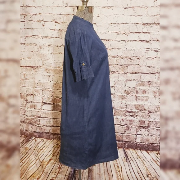 NWT Anne Klein Denim Shift Dress Zipper Neck Tab Sleeves Size 4 - Picture 5 of 8